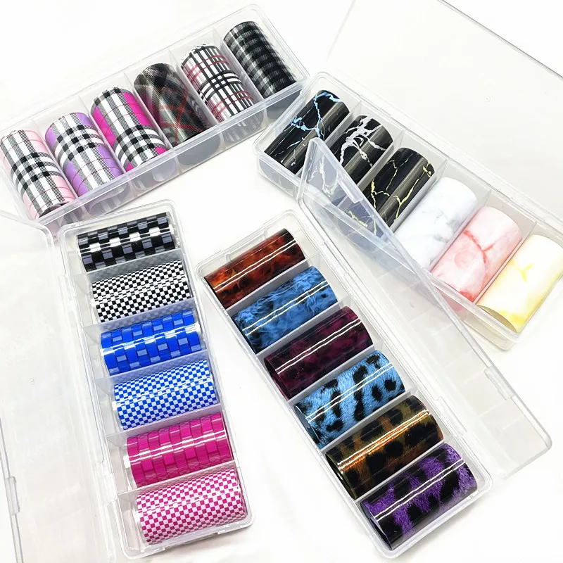 

6 rolls Chessboard Nail Foils for Transfer Paper Fire Flame Stickers Marbling Nails Wraps DIY Plaid Nail Art Decorations