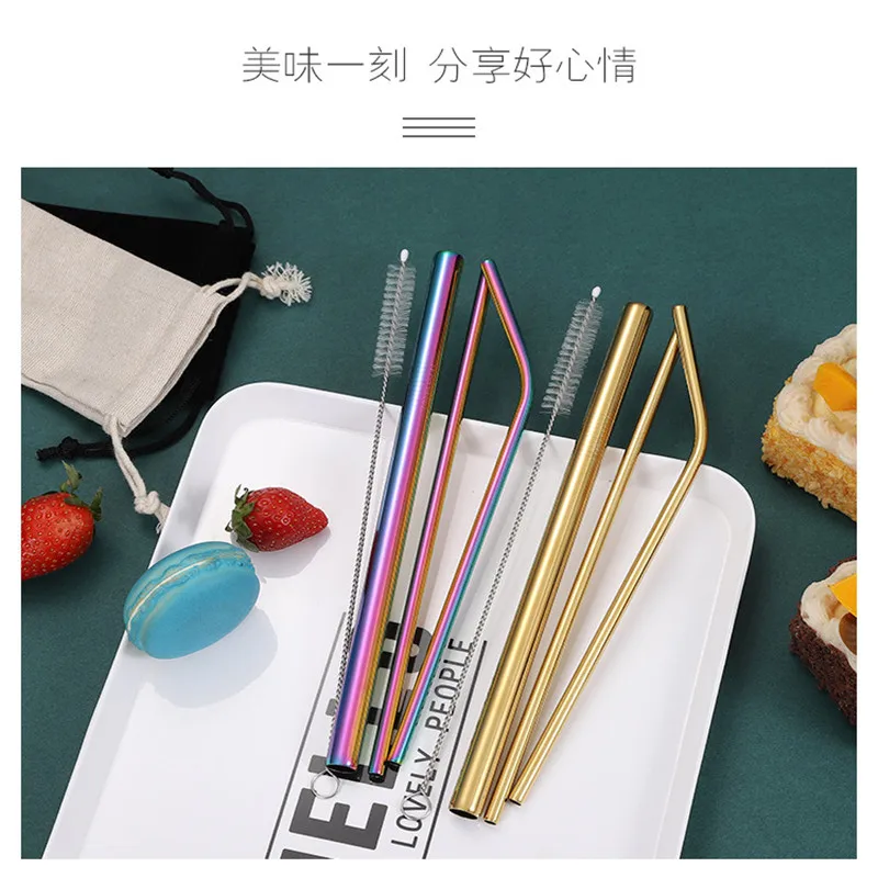 

2022 NEW Hot Reusable Metal Drinking Straws 4pcs 304 Stainless Steel Sturdy Bent Straight Drinks Straw