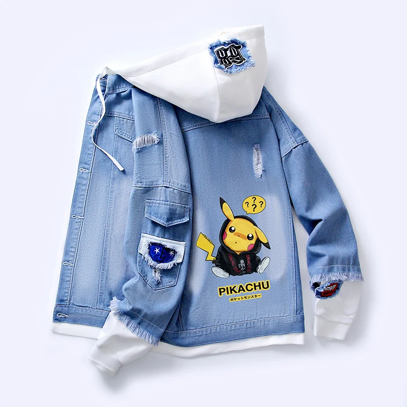 Джинсовая куртка для мальчиков-подростков аниме периферийный Покемон Пикачу