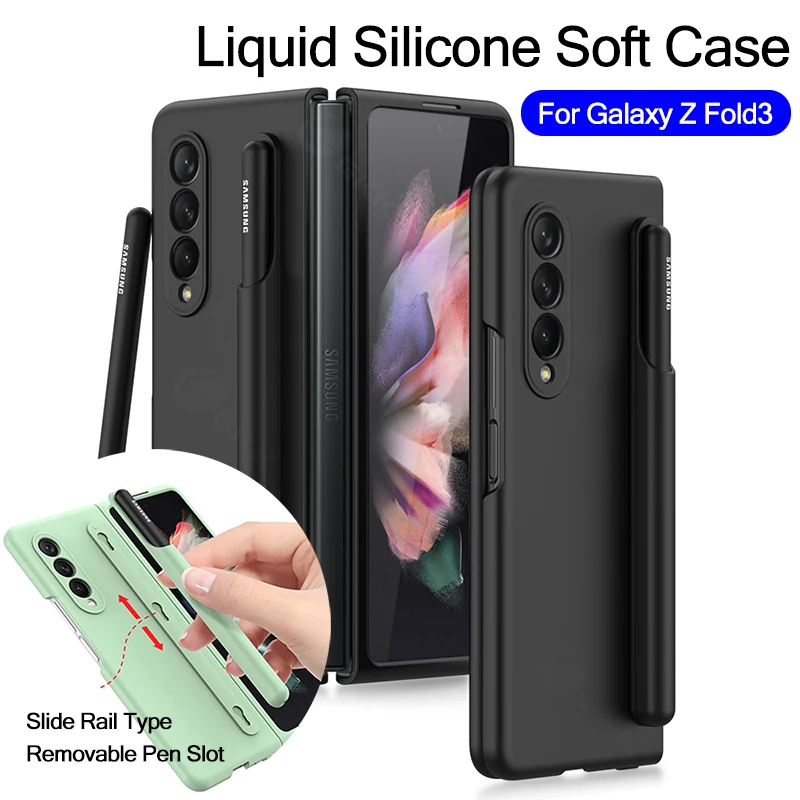 

GKK liquid Silicone Soft Cover For Samsung Galaxy Z Fold 3 5G Case With Fold Edition Pen Slot Skin-Feeling Case For Galaxy Fold3