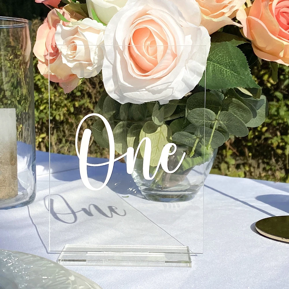 

5Pcs Wedding Table Numbers Clear Acrylic Decorations Table Sign Guest Name Tag Place Card Custom Wedding Reception Decor