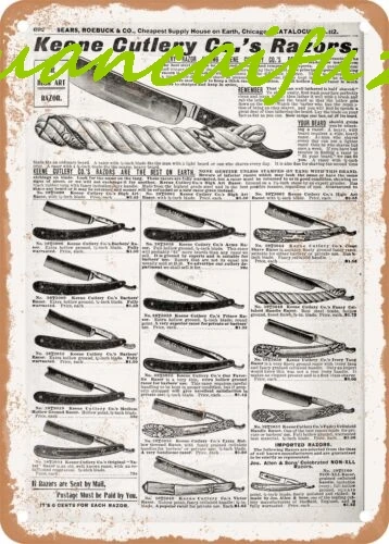МЕТАЛЛИЧЕСКАЯ ЗНАК SJKY — Каталог 1902 Sears. Прямые бритвы. Сторона 678 Винтажный ржавый