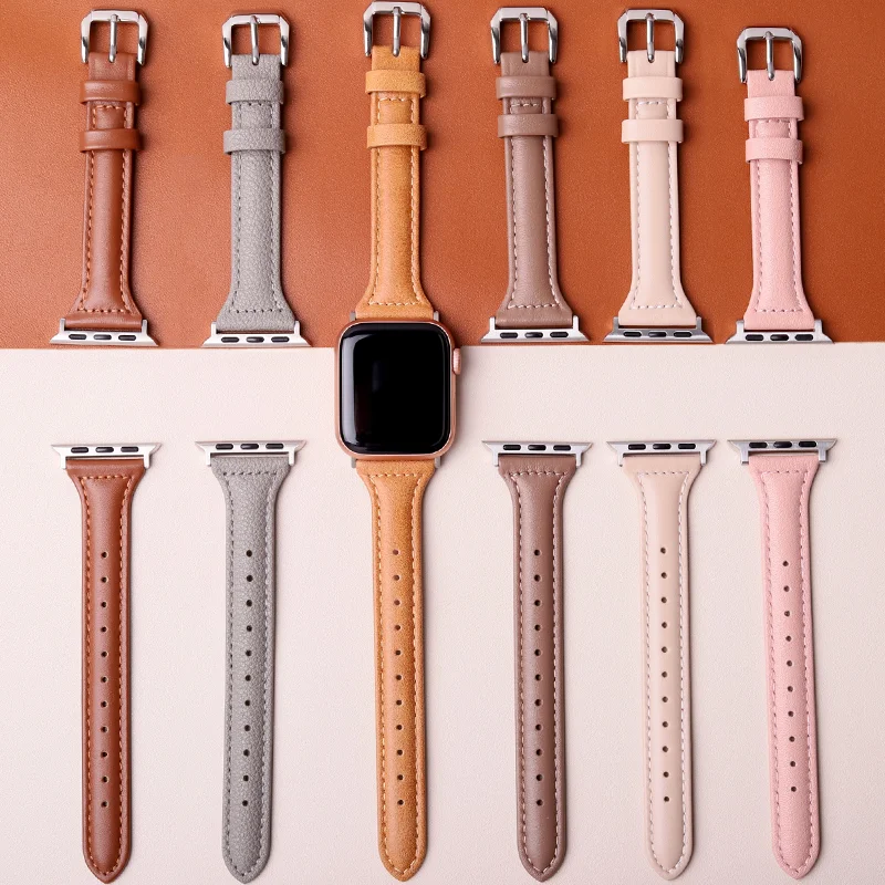 

Slim leather Strap For Apple Watch Ultra Band 49mm Series 7 8 41/45mm Correa 38/42mm Wrist Bracelet iWatch SE 6 5 4 3 40mm/44mm