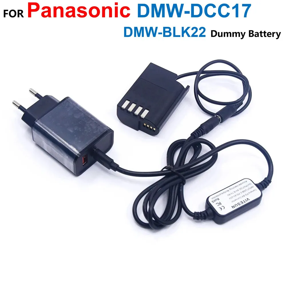 

DMW-DCC17 DC Coupler DMW-BLK22 Dummy Battery+USB Type-C Charger Adapter Cable+PD Charger For Panasonic Lumix S5 GH6 DC-S5 DC-S5K