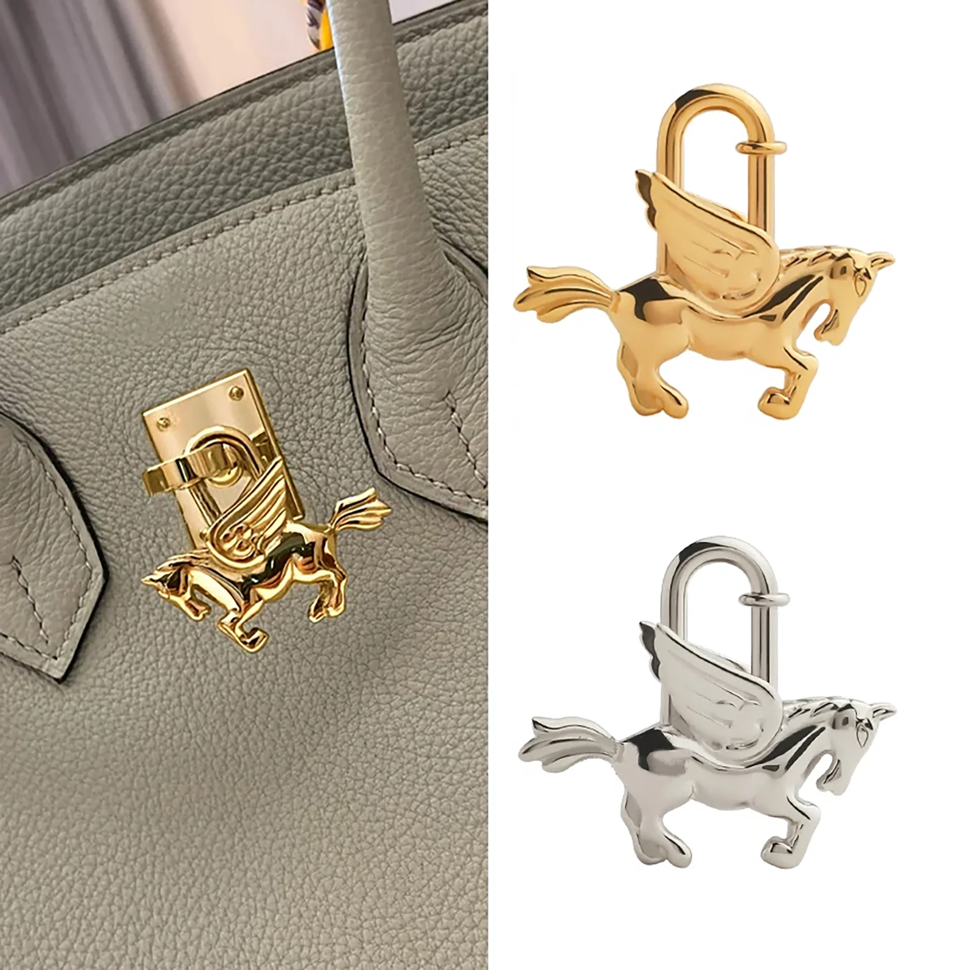 Фото Элитный металлический кулон-замок в виде животного (Пегас) для сумок Birkin и Kelly, цельностальной, высококачественный, для сумок и в качестве кулона-ожерелья №1