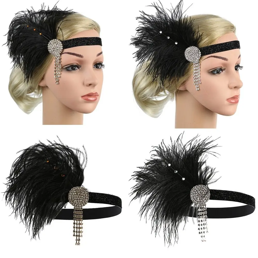 

High Quality Dancing Party Vintage Diamond Headdress Bridal Headpiece Dress Accessories Feather Headband Gatsby Flapper
