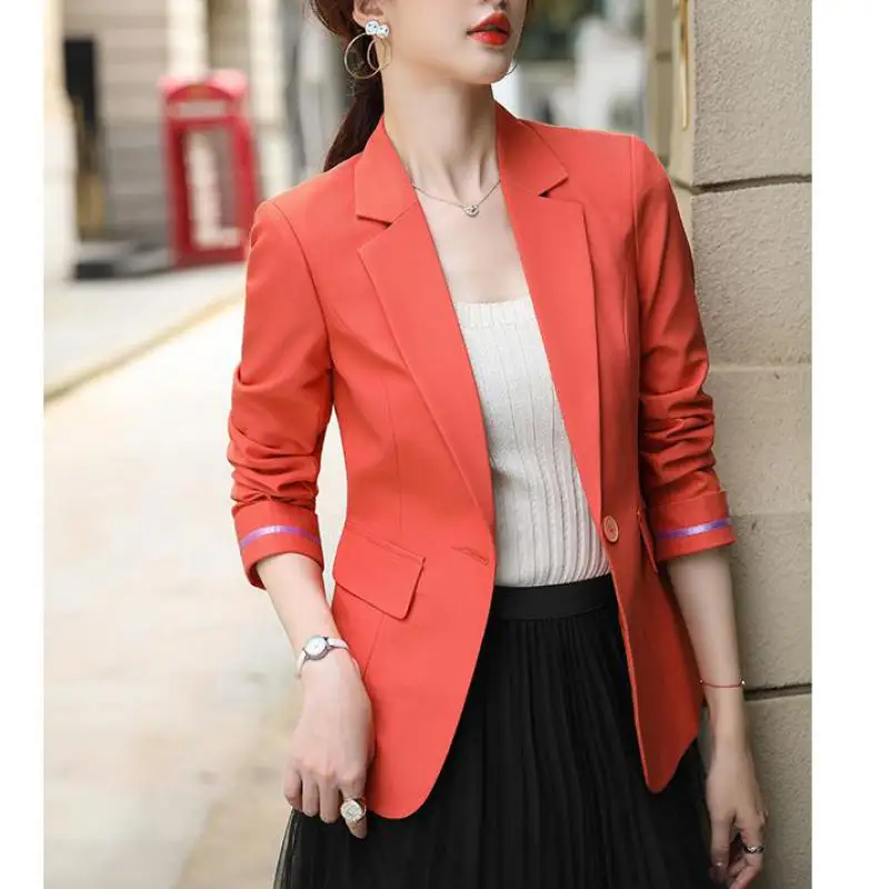 

Spring/autumn Fashion Women Blazers Long Sleeve And Jackets Office Lady Single Button Black Orange Clothes