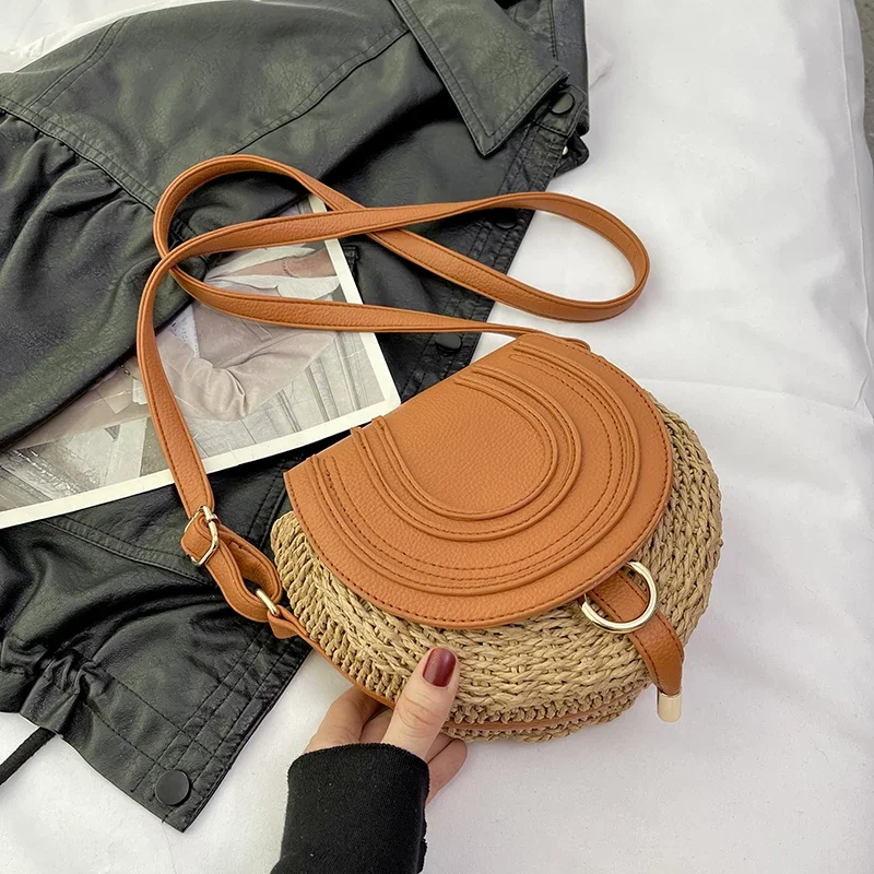 

Small 2023 Straw Bags Women Saddle And Travel Lady Shoulder Bags Summer Handbags Purses Crossbody Female Bag For