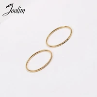 joolim high end gold pvd waterproof fashion simple thin 104 zircon rings for women stainless steel jewelry wholesale