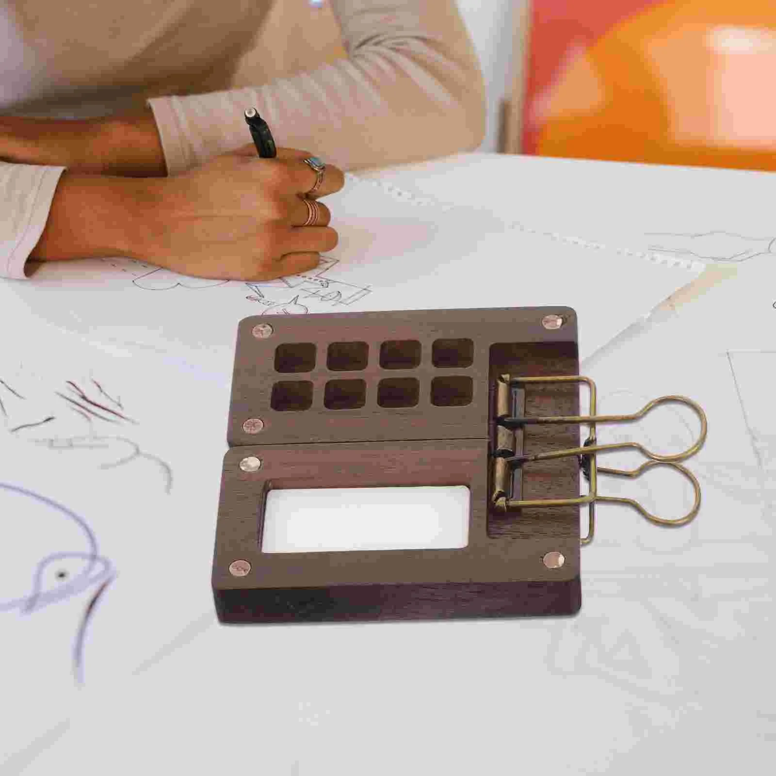 

Portable Wood Tray Travel Pallet Tray Kids Pigment Case Lid Wooden Pallets