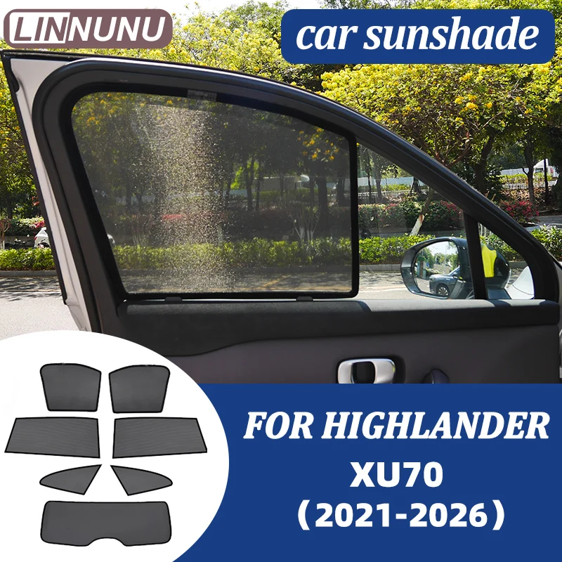 Фото Солнцезащитная шторка LINNUNU для Toyota Highlander XU70 2021-2026, магнитная сетка на окно, защита от УФ-излучения, аксессуары для конфиденциальности №1