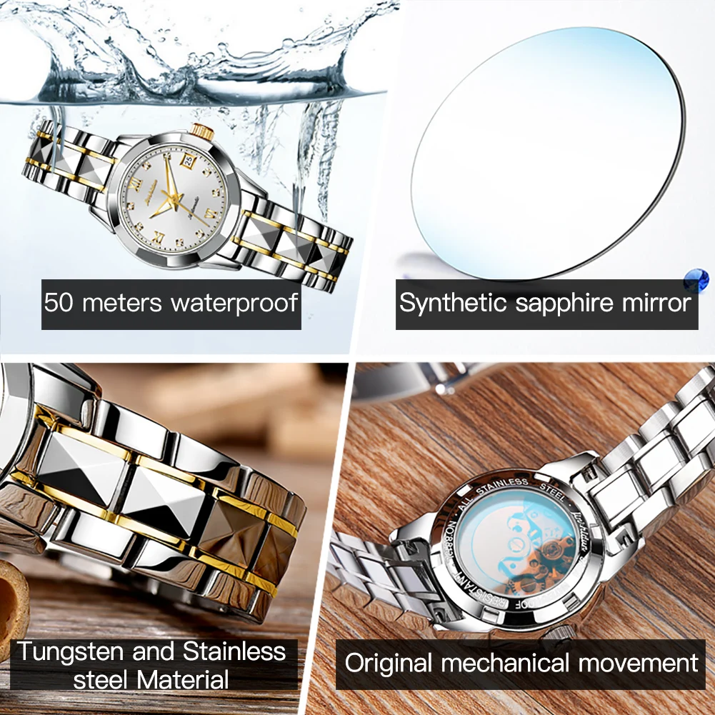 TAXAU Top Brand Mechanical Movement Fashion Women's Watch Sapphire Mirror Waterproof Wristwatch Gift Montre Femme Luxe De Marque