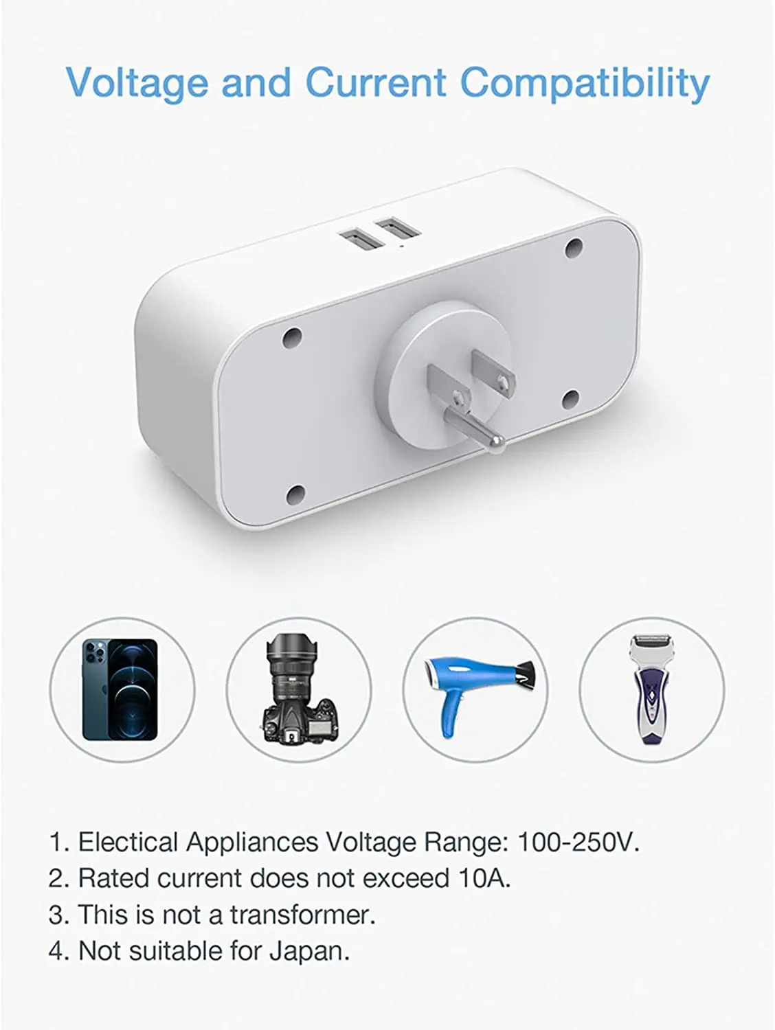 Адаптер питания TESSAN с 3 розетками стандарта Европа и 2 USB-портами типа B настенное