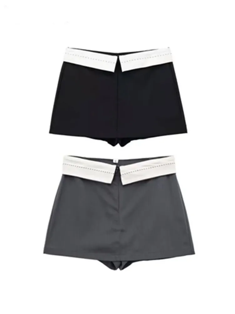 

RDMQ 2023 New Women Fashion Low Waist Design Patchwork Black Shorts Skirts Lady Zipper Hot Shorts Chic Pantalone Cortos