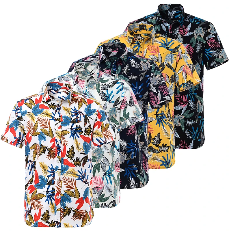 Men's Short Sleeve Hawaiian Shirt, Sand Beach Floral Print Shirt, Hawaiian Summer Flowers,