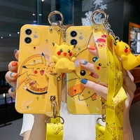 pokemon pikachu luxury 3d doll pendant lanyard phone cases for iphone 13 12 11 pro max xr xs max x couple anti drop soft cover