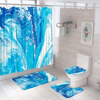 blue white marble shower curtain set bathroom curtains non slip bath mat pedestal rug lid toilet cover durable fabric home decor