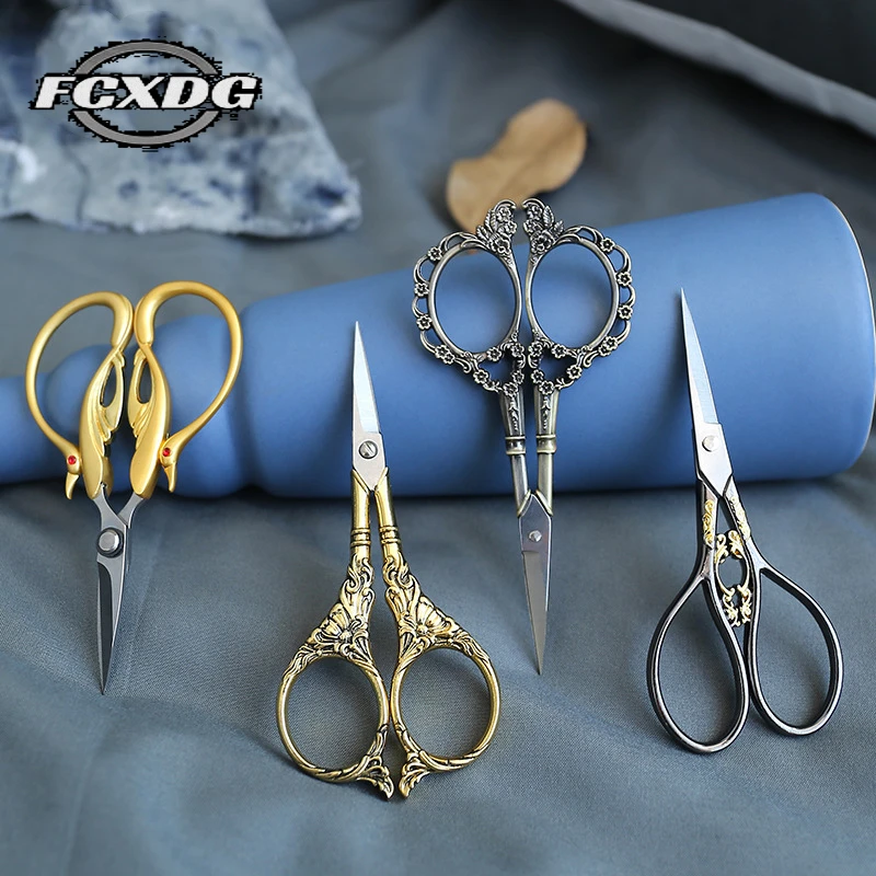 

4 Styles European Style Retro Scissors Exquisite Gold Stainless Steel Pointed Craft Scissors Handmade DIY Sewing Scissors Fabric