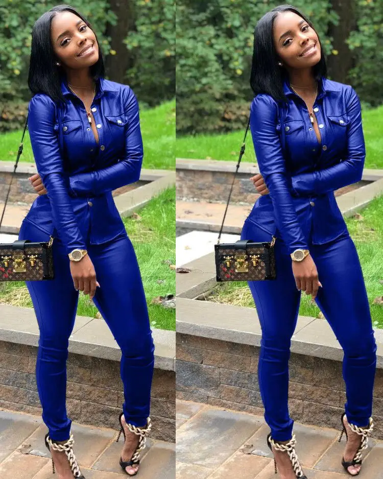 Зимний женский костюм из искусственной кожи и брюк-карандаш 5 цветов