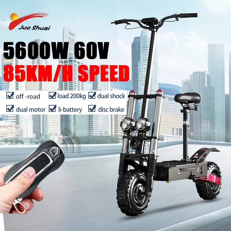 

Powerful Electric Scooter 5600W 60V Dual Motor 80KM/H Foldable Electric Scooters Adults with Seat 11" Off-Road Tire 200KG Load