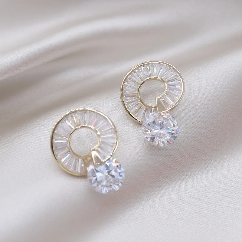 Серьги женские круглые с цирконом роскошные ювелирные украшения покрытием из