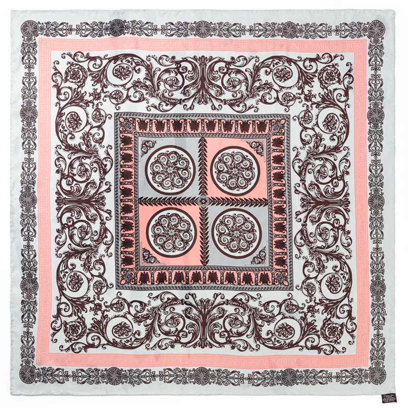 

90cm Manual Hand Rolled Twill Silk Scarf Women Retro Cashew Curled Square Scarves Echarpes Foulards Female Wraps Bandana Hijabs
