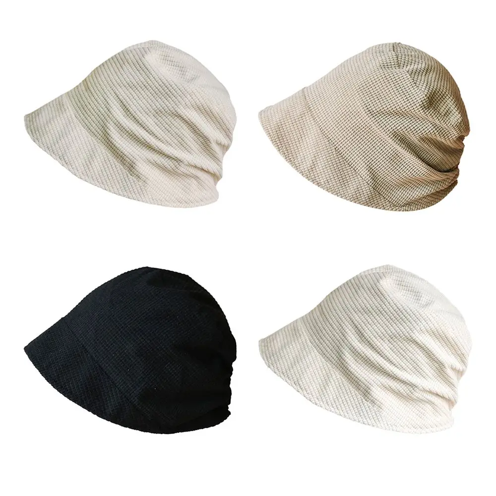 

New Beach Cap Women Pure Color Fisherman Hat Corduroy Bucket Hats Sunbonnet Fedoras Suede Panama Hat