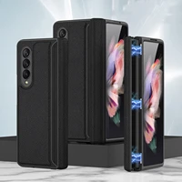 magnetic hinge case with kickstand for samsung galaxy z fold 3 cases all inclusive carbon fiber texture leather z fold 3 cover