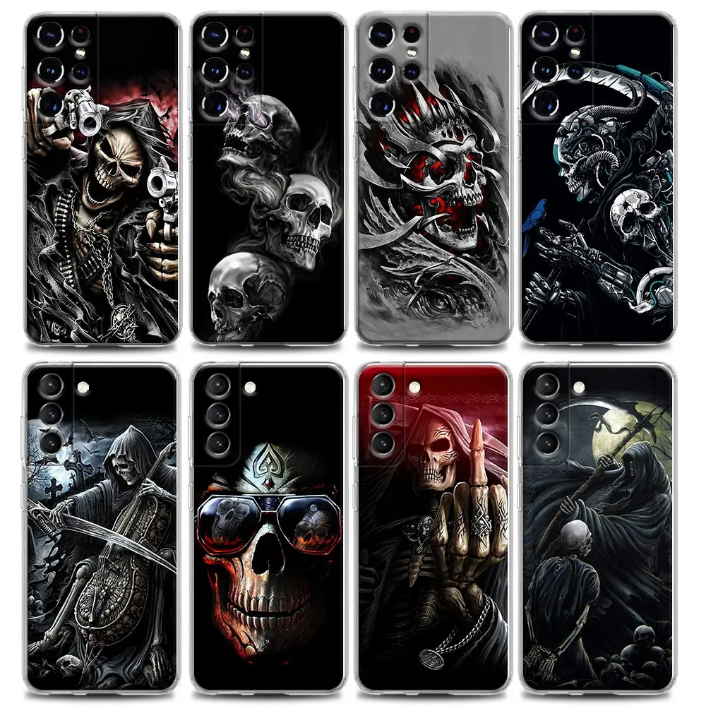 

Clear Phone Case for Samsung S9 S10 4G S10e S20 S21 Plus Ultra FE 5G M51 M31 S M21 Soft Silicone Grim Reaper Skull Skeleton