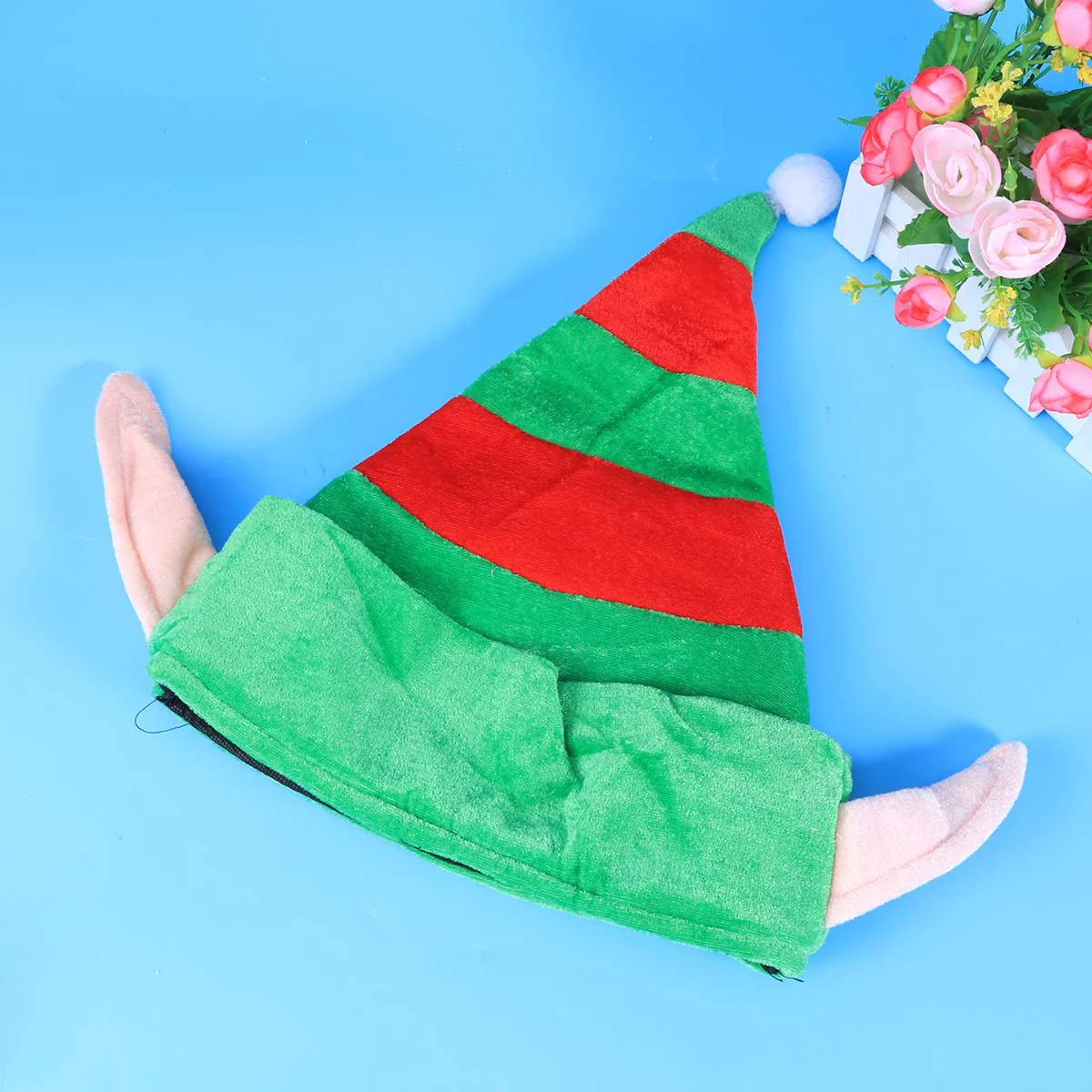 Creative Christmas Elf Hat with Ears Flannelette Cosplay Holiday Costume Party Props for Children Adults