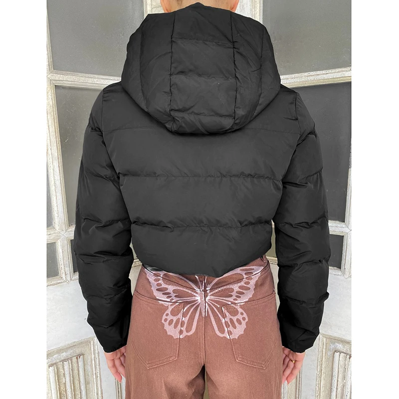 Women Outerwear Warm Long Sleeve Zipper Cropped Jacket Coat Solid Short Jacket Autumn Winter Female Puffer Jacket Parkas Mujer