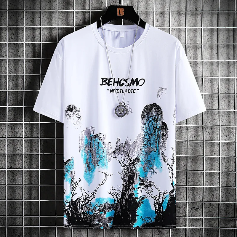 

2023 New Ice Silk Short Sleeve T-shirt Men's Summer Tops Tees Harajuku Printing Loose Shirt Men Bottoming Shirt Top Clothes