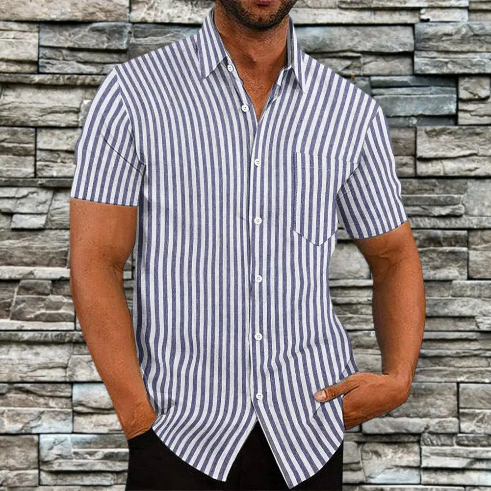 

Great Men Top Simple Single-breasted Men Shirt Button Soft Summer Shirt for Home