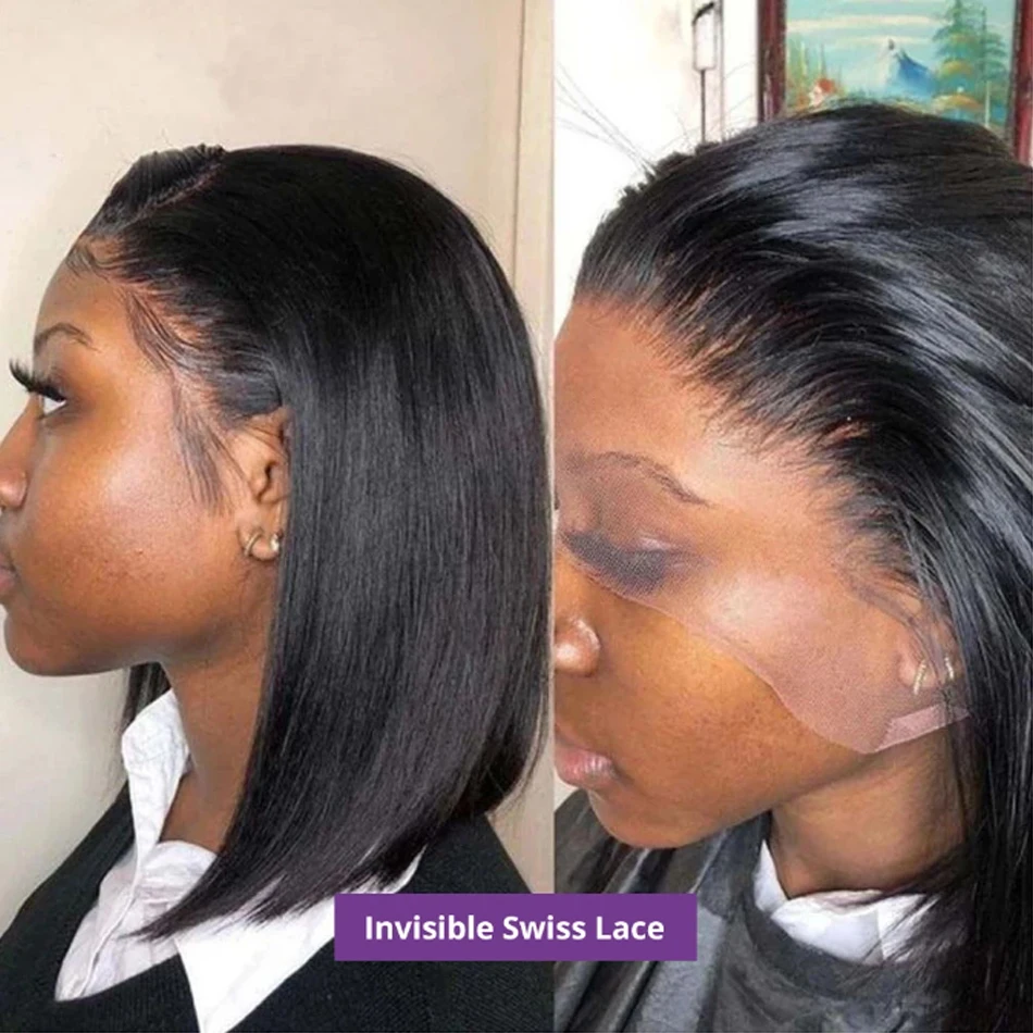 13X4 кости прямые Remy Дешевые 100% человеческие волосы короткие боб парики для черных