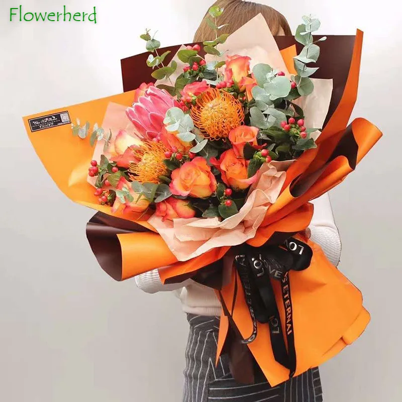 

58CMx11Y Two-color Flower Bouquet Wrapping Paper Thickened Roll Ouya Paper Craft Paper Waterproof 6 Silk Flower Wrapping Paper