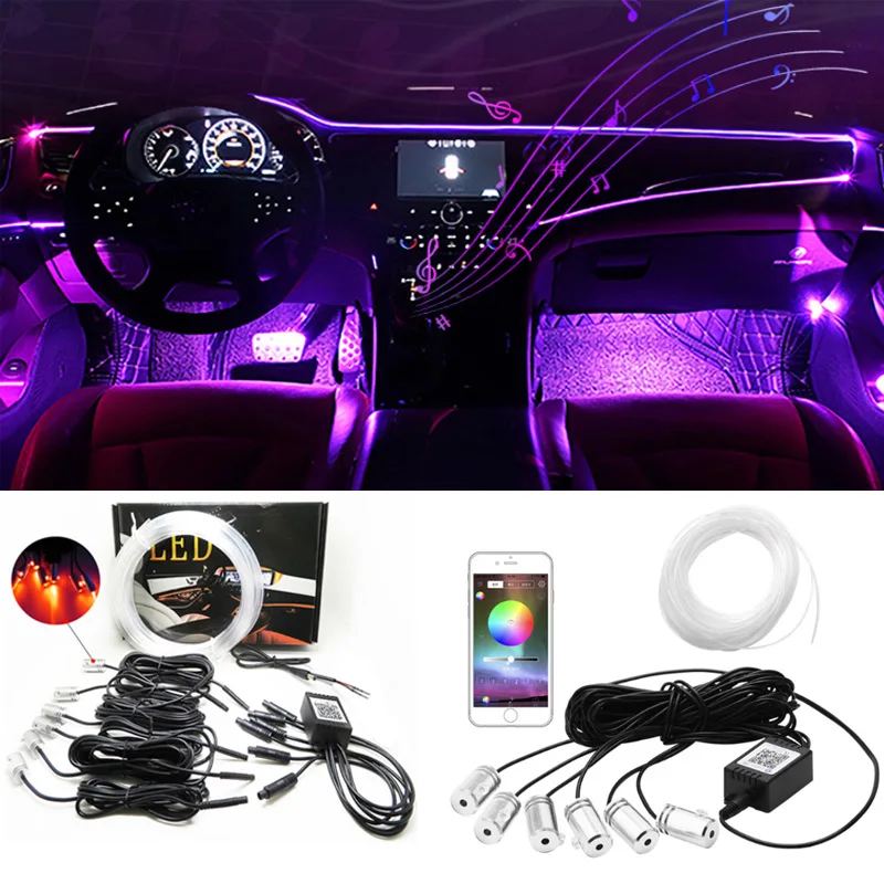 

4 /5 /6 in 1 RGB LED Atmosphere 8M by App Control Fiber Flexible Optic Strips Light Car Light Decorative Interior Ambient Light