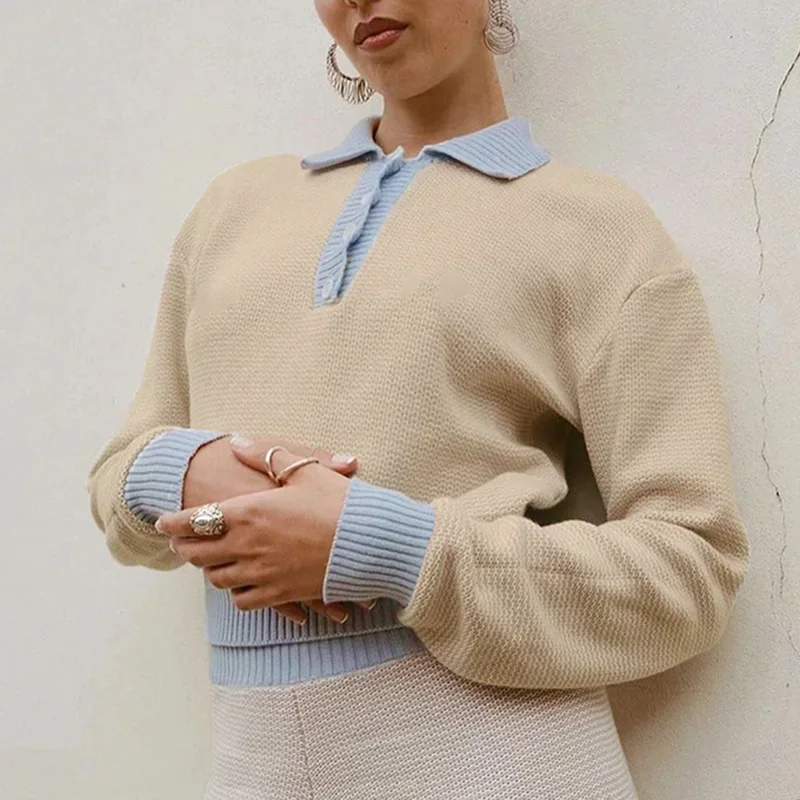 Женский трикотажный свитер на пуговицах короткий Свободный Повседневный