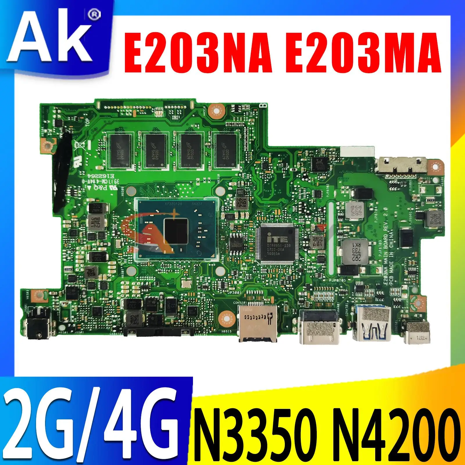 Материнская плата E203NA E203MA N3350 N4200 N4000 CPU 2 ГБ 4 ГБ ОЗУ 32 Гб 64 Гб 128 Гб SSD для Asus E203N E203NA E203NA e203не E203M Laotop материнская плата