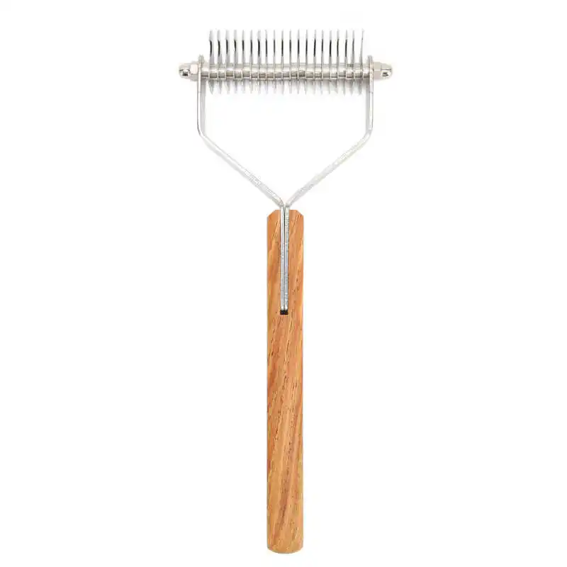 

Pet Undercoat Rake Brush Double Sided Knots Removal Massage Wood Handle Pet Deshedding Comb for Dog Puppy Cat f