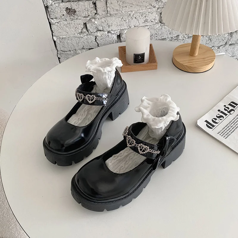 

Round Toe Retro Woman Shoes Casual Female Sneakers Clogs Platform Oxfords Crystal Creepers Leather Rhinestone On Heels Summer