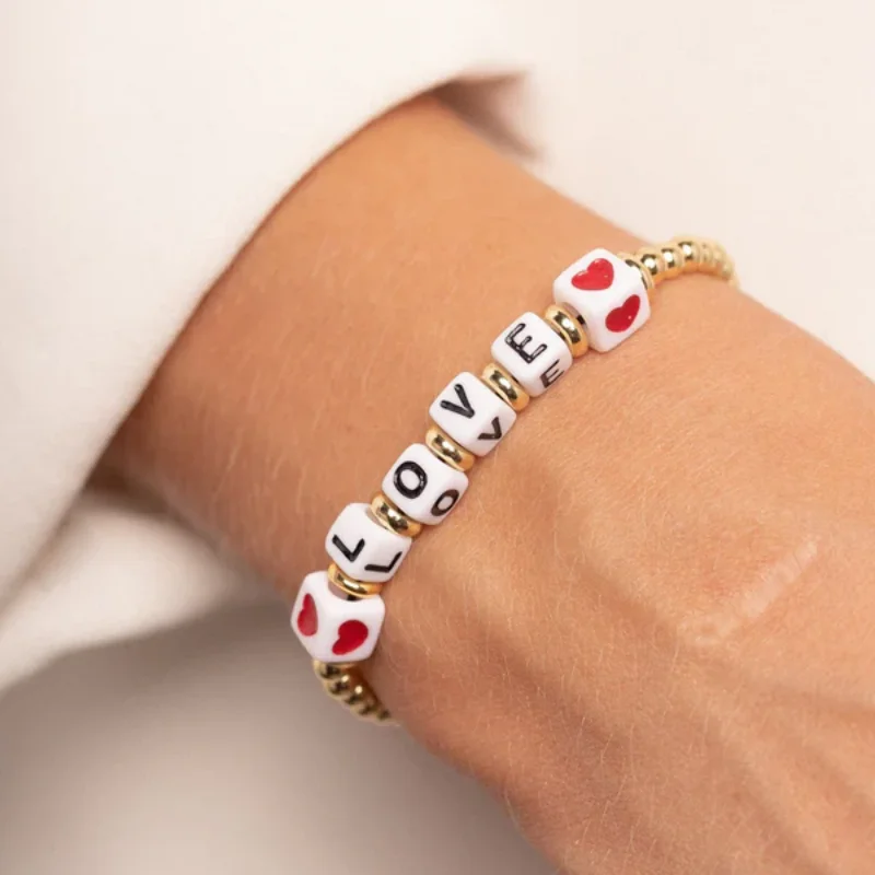 

KKBEAD LOVE letter Heart Bracelets Valentine's Day Jewelry Gift Hight Quality Gold Plated Bead Bracelet For Women Pulseras Femme