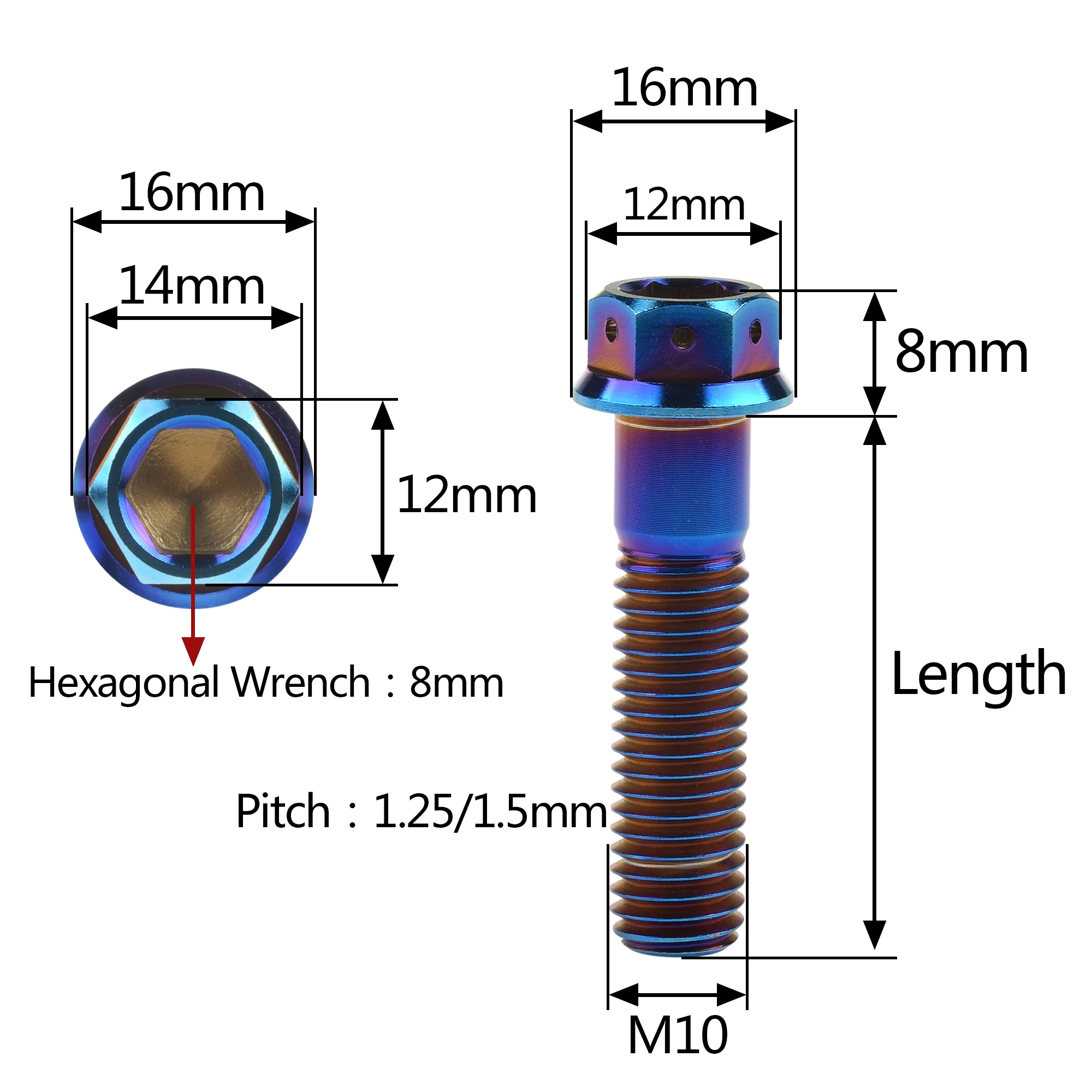 WEIQIJIE Титановый болт M10x20~90 мм шаг 1,25/1,5 мм Фланцевая головка гнездового типа для модернизации мотоциклетного калипера.