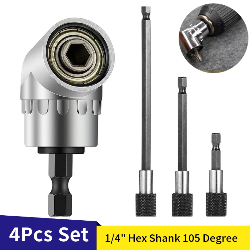 

1/4 Hex Shank 105 Degree Right Angle Driver Extension Power Screwdriver Socket Adapter Bit, Nut Drill Bit Holder Extension Kit