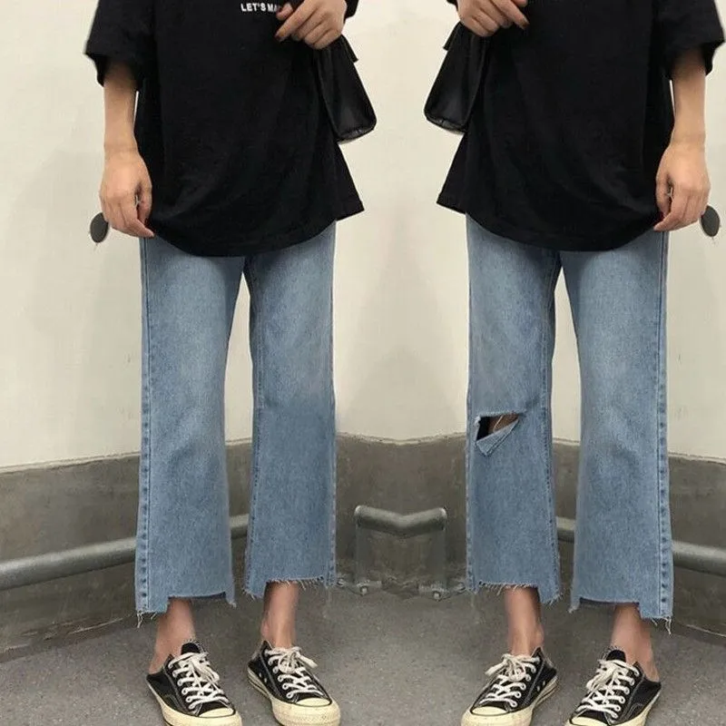 

Thin Denim Women's Jeans Summer Loose Fashion Wide Leg Pants Female 2022 Clothing Ripped New High Waist Washed Streetwear