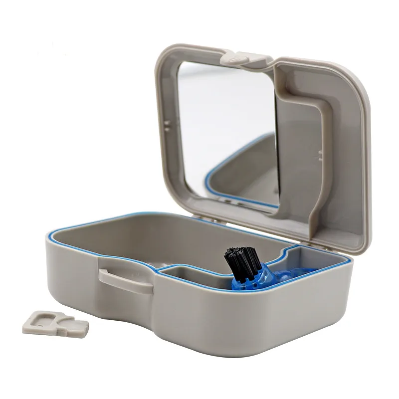 Denture Box Mouthguard Cleaning Container Denture Placement Box With Mirror Brush Denture Storage Boxes Bath Dentures Container