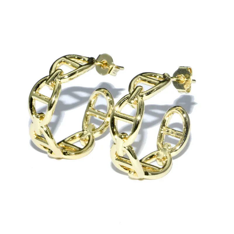 

Fashion Earrings Making Supplies Unique Design Gold Plated Copper Pig Nose Coffee Beans Link Chain Round Hoop Earring for Women