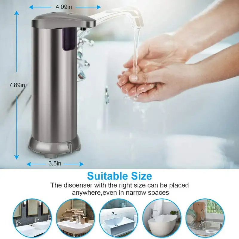 

Dispenser, Touchless Automatic Soap Dispenser Stainless Steel Infrared Sensor, Adjustable Hands-Free Soap Dispenser Suitable for