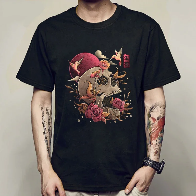 Японская футболка с изображением черепа жизнь и смерть мужские крутые летние