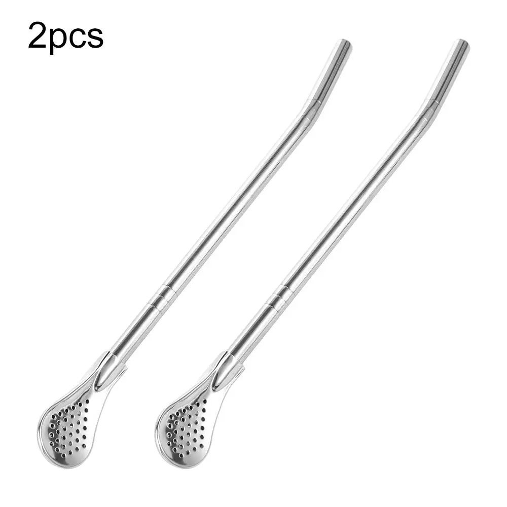 

Reusable 2 Pcs/Set 304 Stainless Steel Fruit Juice Milk Tea Coffee Spoon Straw Spoon Filter Straw Straw Stirring Spoon