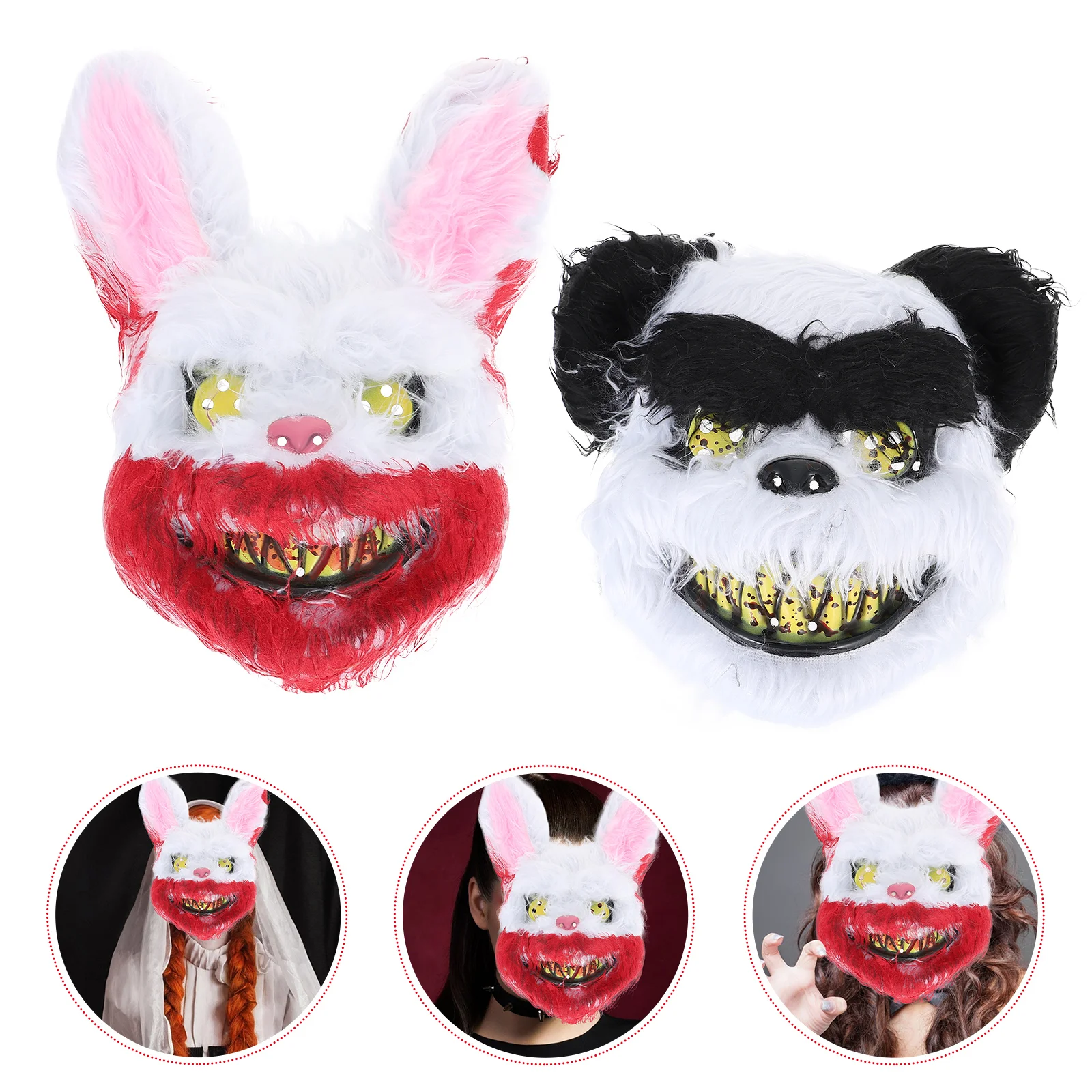 

2 Pcs Horror Mask Halloween Props Humorous Masks Party Decor Animal Plush Face Covers Cosplay